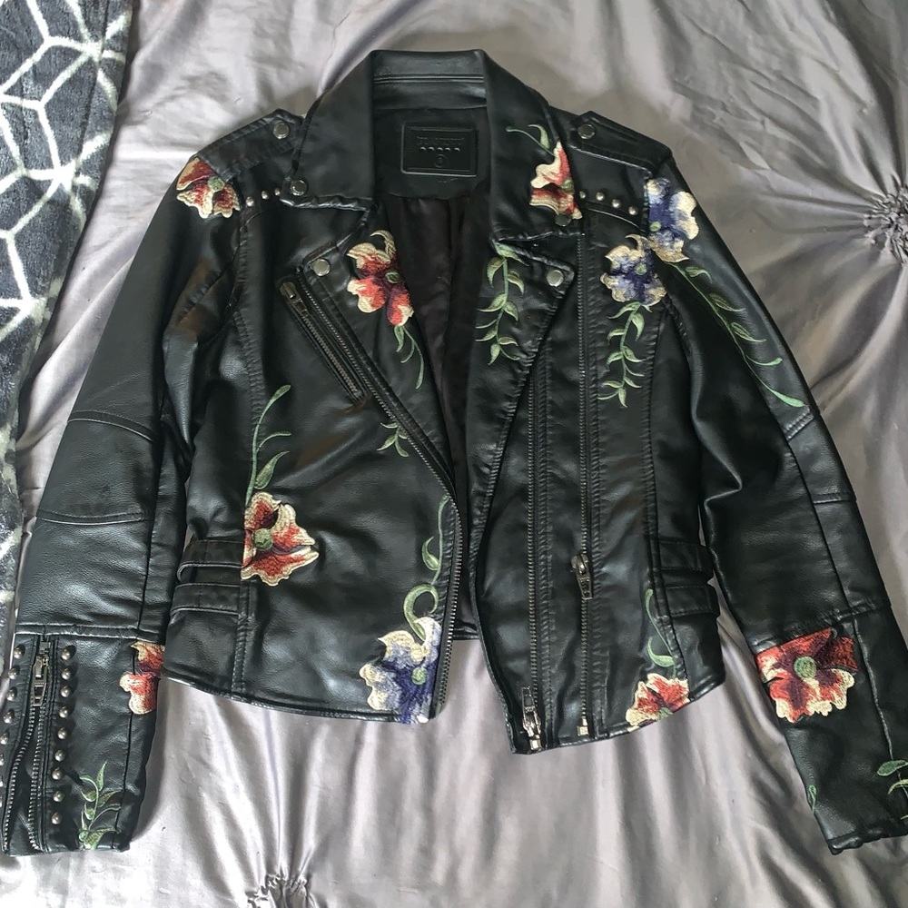 Vegan leather jacket roses